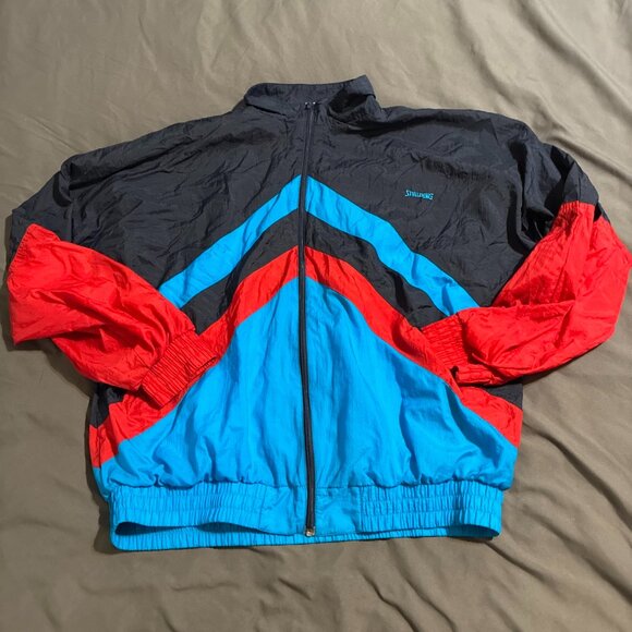 Vtg 90’s Spalding Windbreaker Jacket 2XL, Lined, full zip Blue Red Retro - Picture 1 of 8